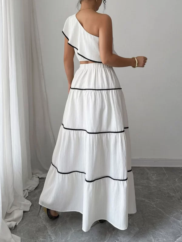 One-Shoulder Ruffle Top and Skirt Two-Piece Set - Image 2