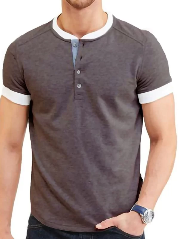 Men's Contrast Trim Henley Top