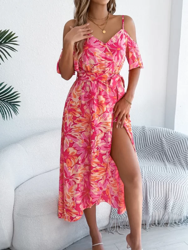 Printed Cold Shoulder Midi Cami Dress - Image 10