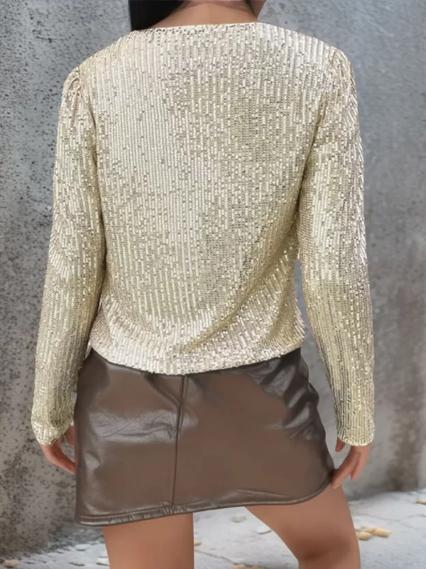 Full Size Sequin Open Front Cropped Jacket - Image 5