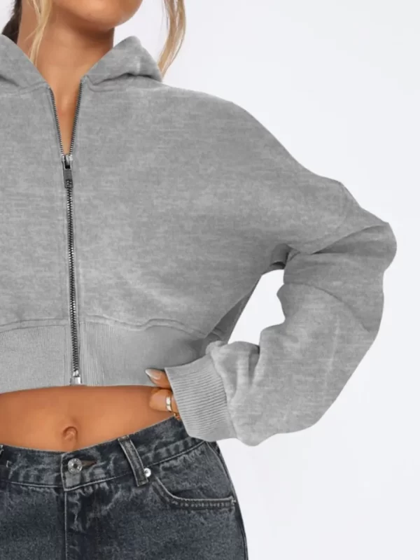 Zip Up Long Sleeve Hooded Cropped Jacket - Image 18