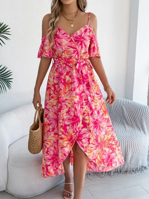 Printed Cold Shoulder Midi Cami Dress - Image 8