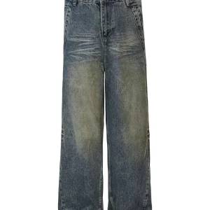 Men's High Waist Washed Straight Jeans