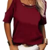 Full Size Crisscross Cold Shoulder Casual T-Shirt Plus Size