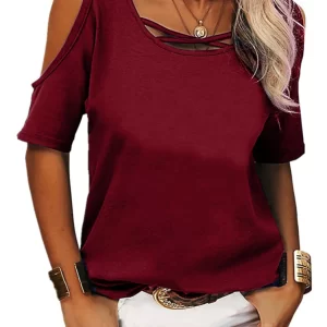 Full Size Crisscross Cold Shoulder Casual T-Shirt Plus Size