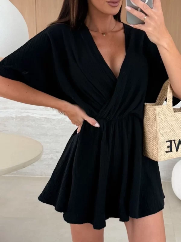 Surplice Half Sleeve Wrap Romper - Image 21