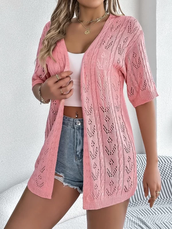 Openwork Open Front Half Sleeve Cardigan - Image 12