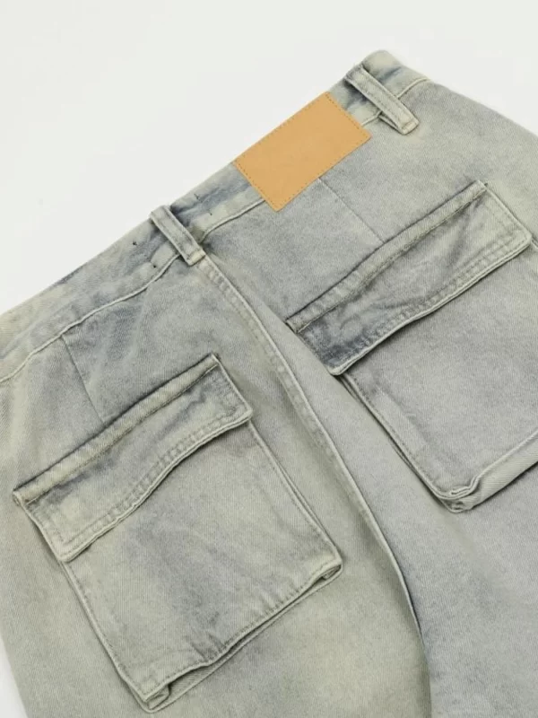 Men's Washed Multi-Pocket Straight Cargo Jeans - Image 2