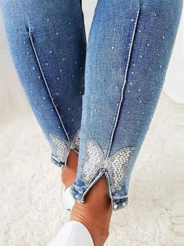 Rhinestone Butterfly Jeans with Pockets - Image 5