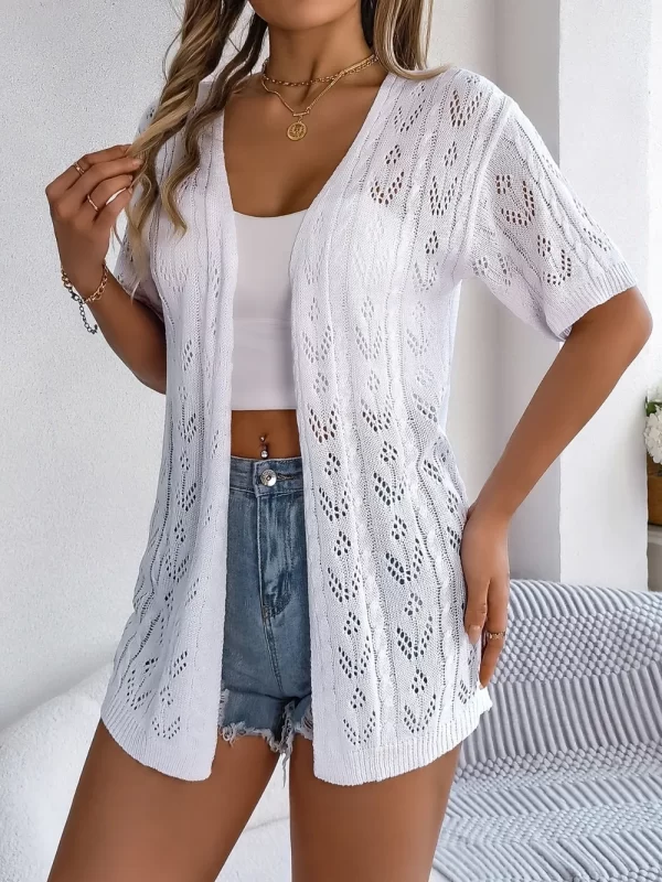 Openwork Open Front Half Sleeve Cardigan - Image 8