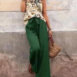 Printed Tank Top and Wide Leg Pants Set