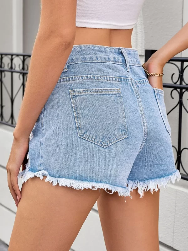 Distressed Raw Hem Denim Shorts - Image 10