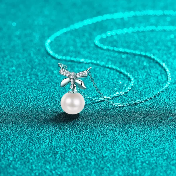 Pearl Pendant Moissanite 925 Sterling Silver Necklace - Image 4