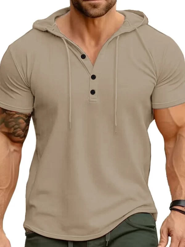 Men's Full Size Casual Hooded Henley T-Shirt Plus Size - Image 2