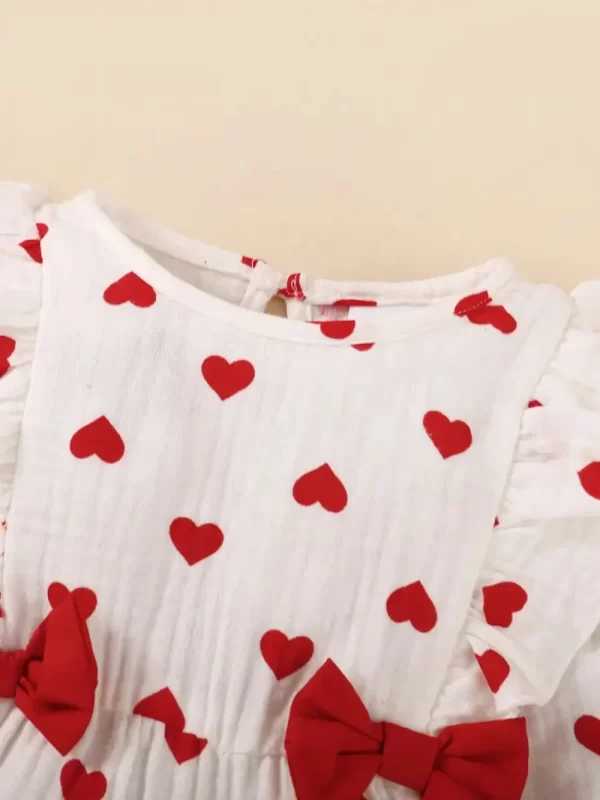 Ruffled Heart Print Round Neck Jumpsuit with Bow Headband - Image 4