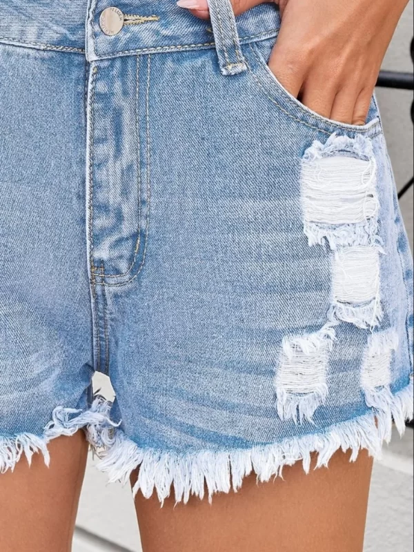 Distressed Raw Hem Denim Shorts