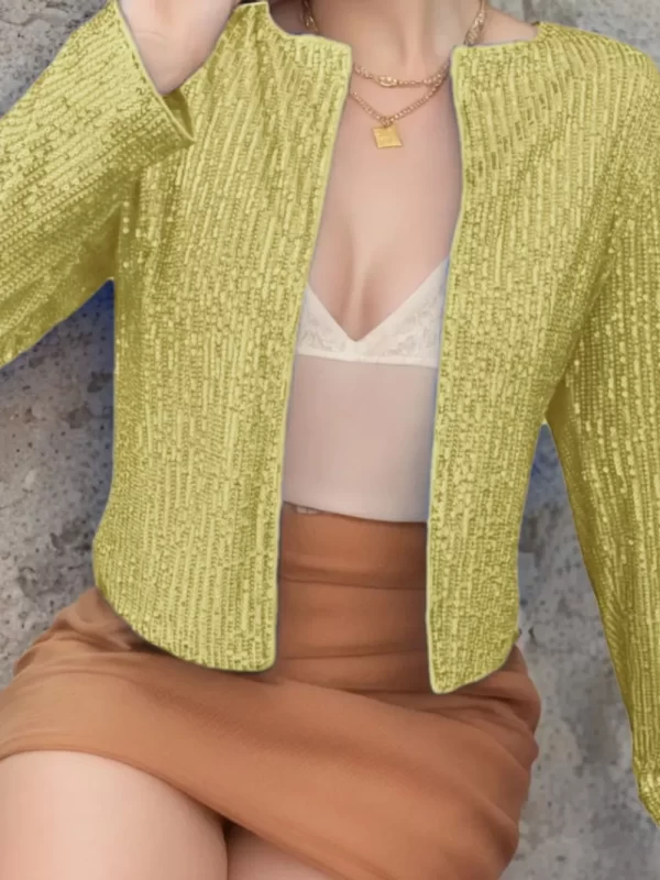 Full Size Sequin Open Front Cropped Jacket - Image 9
