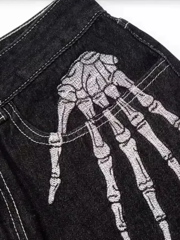 Men's Skeleton Embroidered Straight Leg Jeans - Image 9