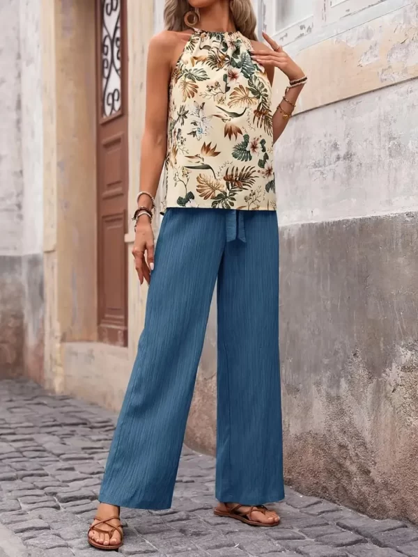 Printed Tank Top and Wide Leg Pants Set - Image 26