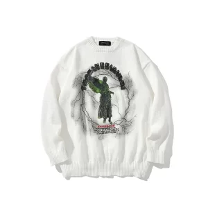 Men's Gothic Angel Wings Embroidered Knit Sweater