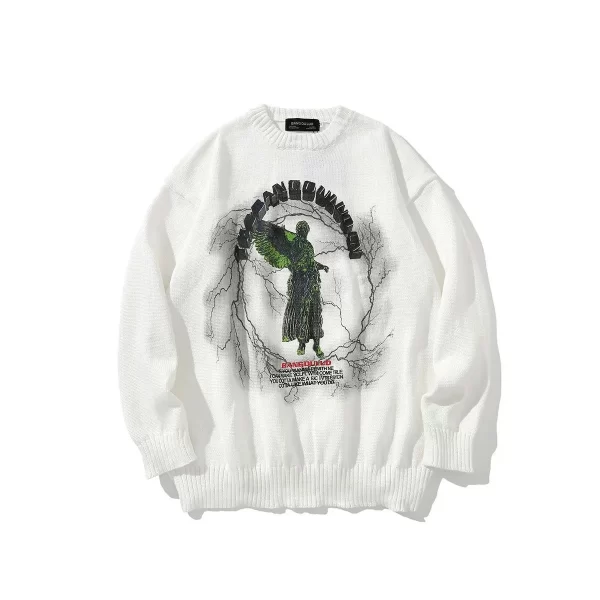 Men's Gothic Angel Wings Embroidered Knit Sweater