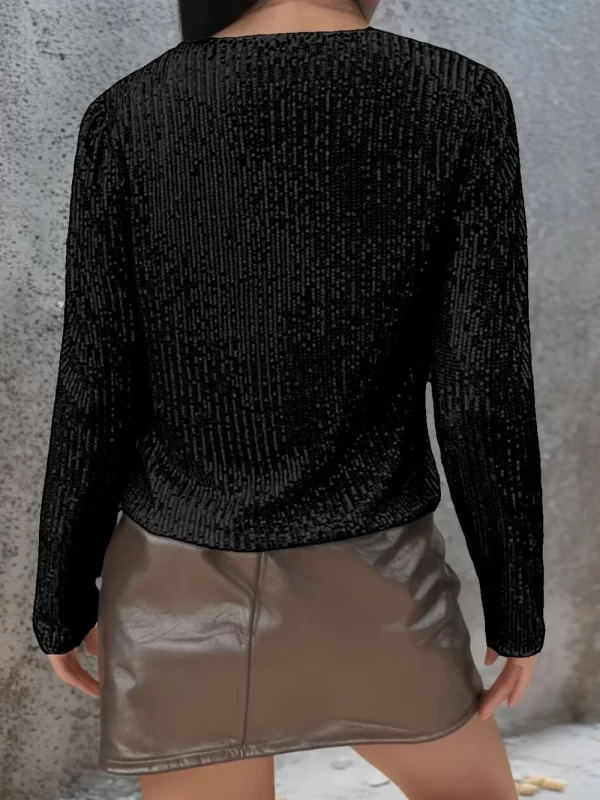Full Size Sequin Open Front Cropped Jacket - Image 27
