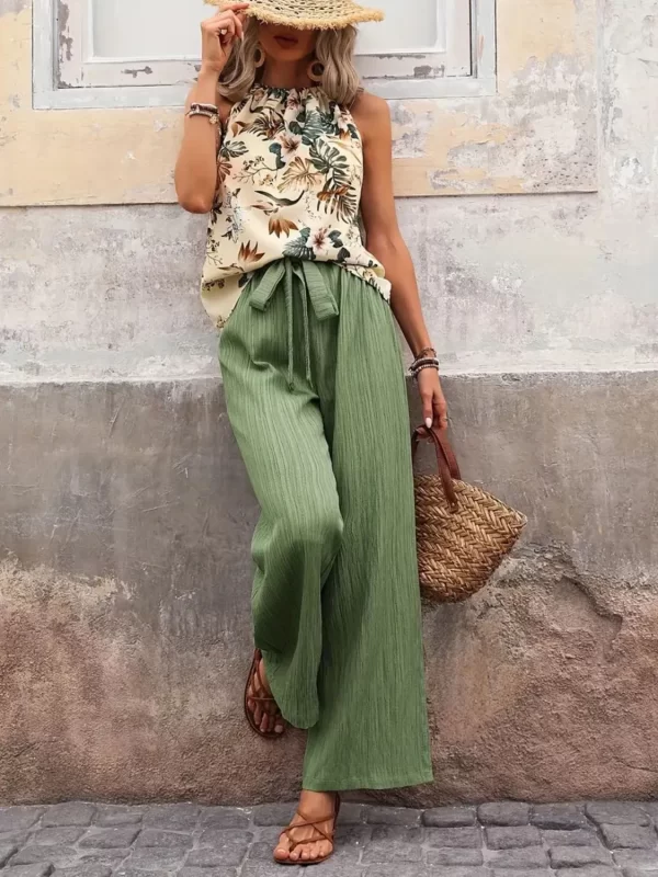 Printed Tank Top and Wide Leg Pants Set - Image 7
