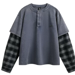 Men's Plaid Long Sleeve Henley Sweatshirt