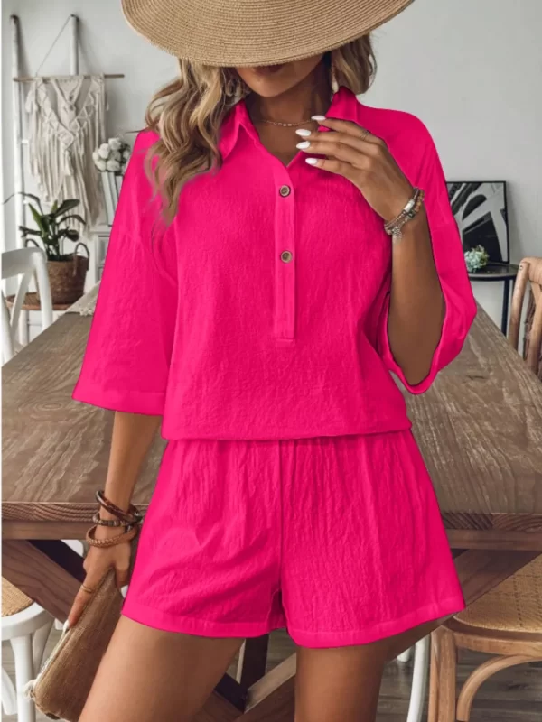 Collared Neck Half Sleeve Top and Shorts Set - Image 10