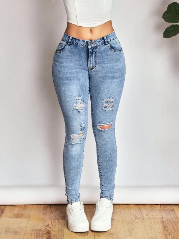 Distressed Skinny Jeans with Bow Back - Image 5