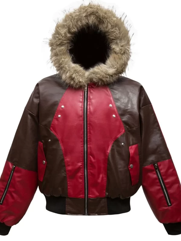 Men's Faux Fur Hooded Contrast Bomber Jacket - Image 8