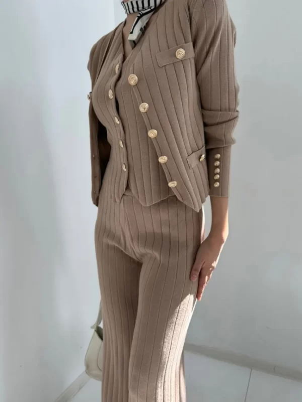 V-Neck Tank, Cardigan and Pants Three-Piece Sweater Set - Image 8