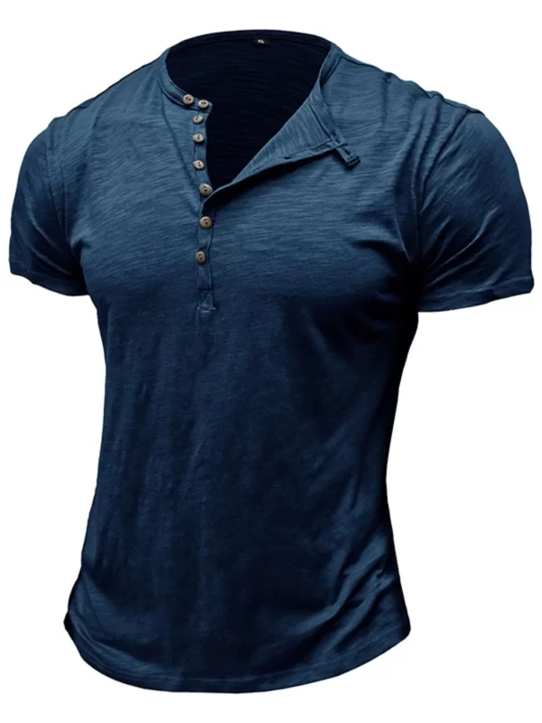 Men's Casual Henley Short Sleeve Button Top - Image 10