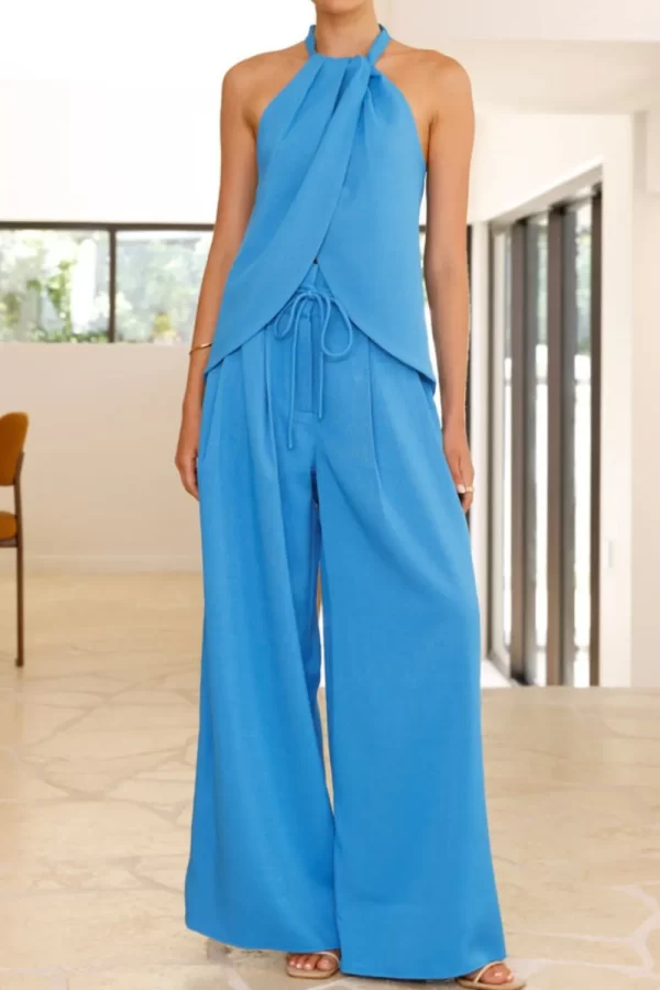 Halter Neck Top and Wide Leg Pants Set - Image 8