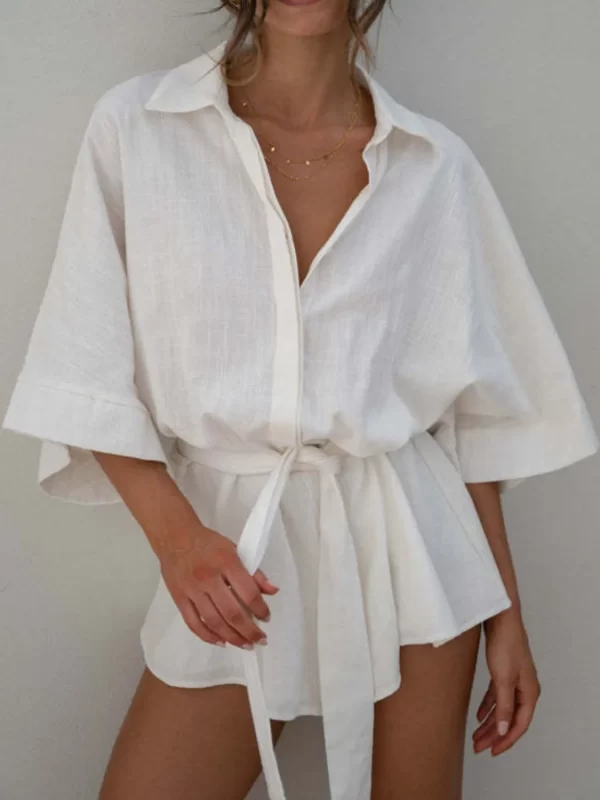 Collared Neck Half Sleeve Romper - Image 6