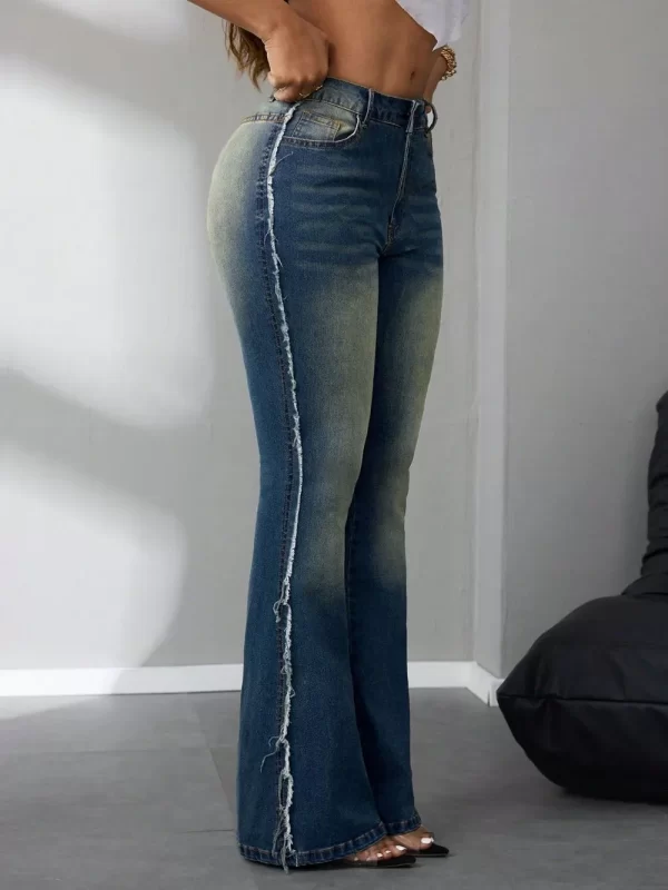 Side Raw Hem Flare Jeans - Image 3
