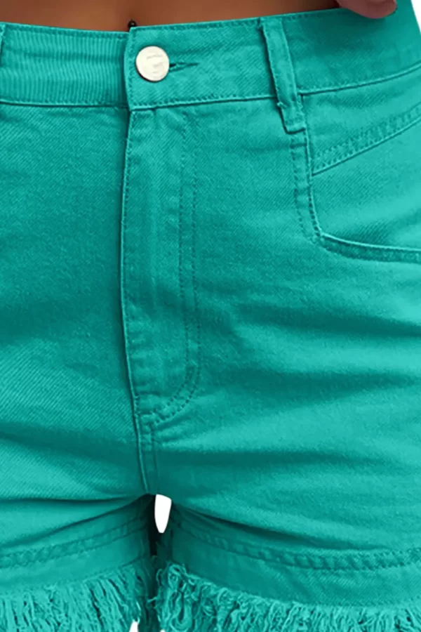 Raw Hem High Waist Denim Shorts - Image 5