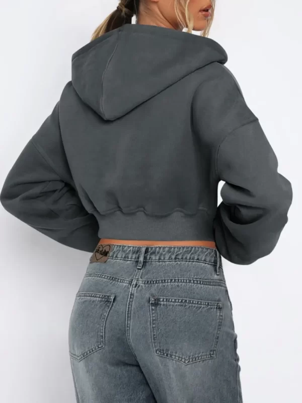 Zip Up Long Sleeve Hooded Cropped Jacket - Image 10