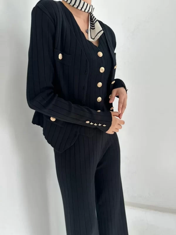 V-Neck Tank, Cardigan and Pants Three-Piece Sweater Set - Image 12