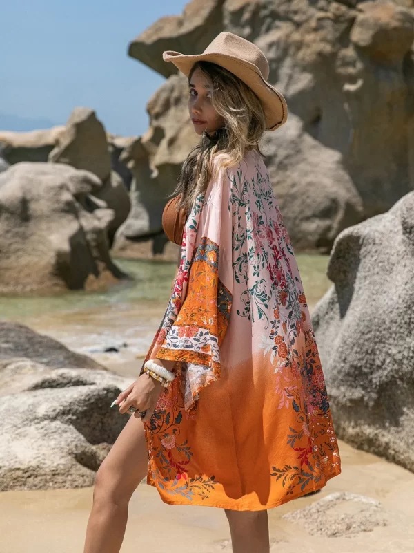 Printed Open Front Long Sleeve Cover-Up - Image 5