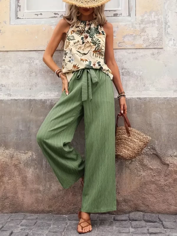 Printed Tank Top and Wide Leg Pants Set - Image 2