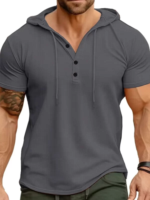 Men's Full Size Casual Hooded Henley T-Shirt Plus Size - Image 13