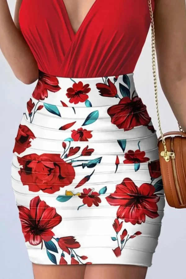 Surplice Spaghetti Strap Top and Printed Mini Skirt Set - Image 11