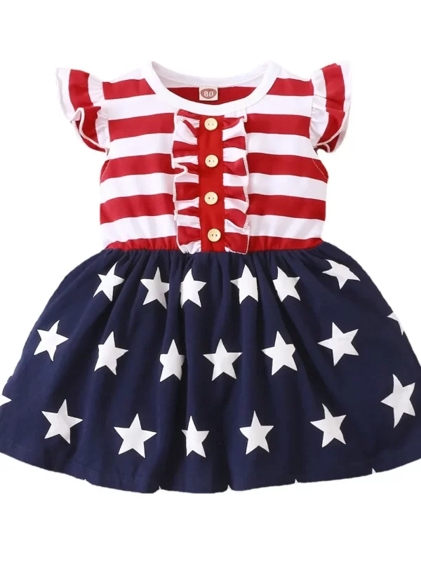 Striped & Stars Ruffled Round Neck Cap Sleeve Dress - Image 3