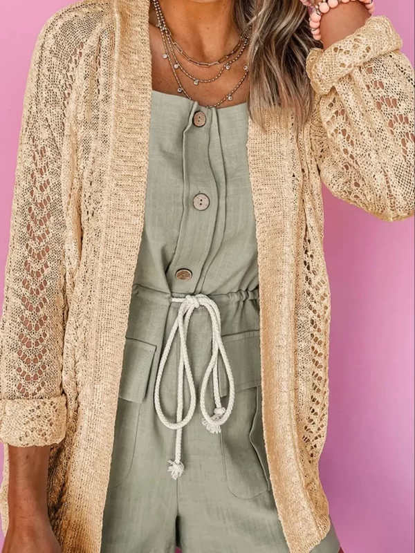 Openwork Open Front Long Sleeve Cardigan - Image 4