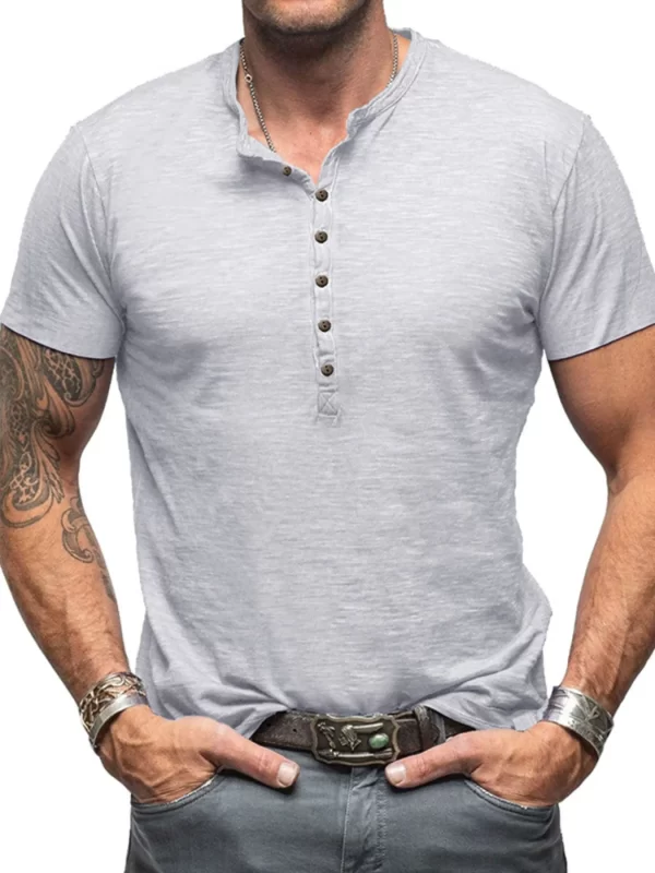 Men's Casual Henley Short Sleeve Button Top - Image 7