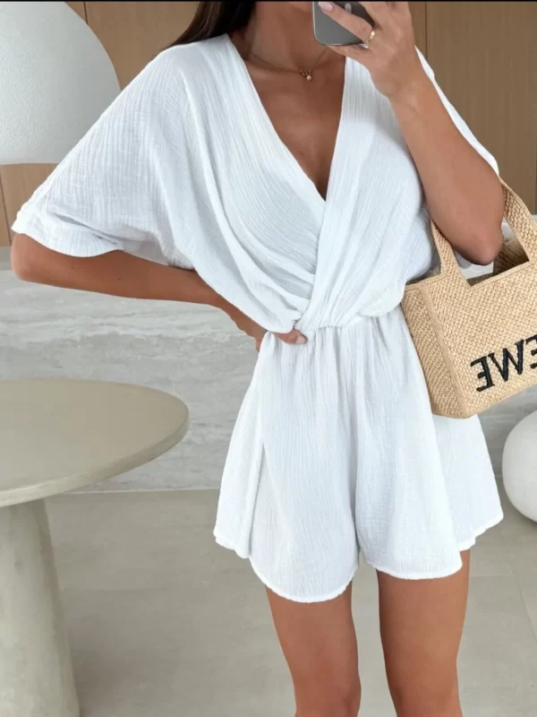 Surplice Half Sleeve Wrap Romper - Image 27