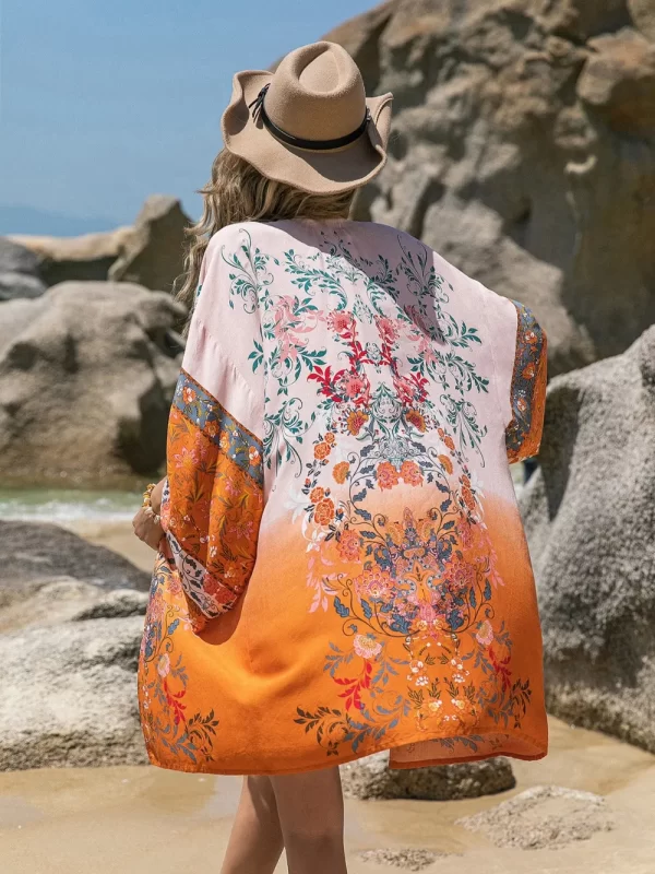 Printed Open Front Long Sleeve Cover-Up - Image 3