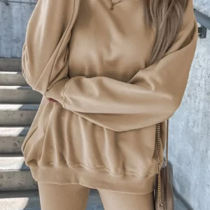 Round Neck Dropped Shoulder Sweatshirt and Pants Set