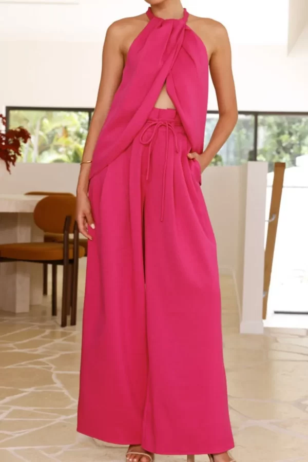 Halter Neck Top and Wide Leg Pants Set - Image 13